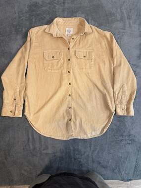 Billabong So Stoked Corduroy Oversized Button Up Shirt Shacket Tan S